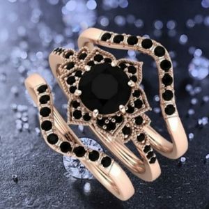 Rose gold black diamond bridal ring set